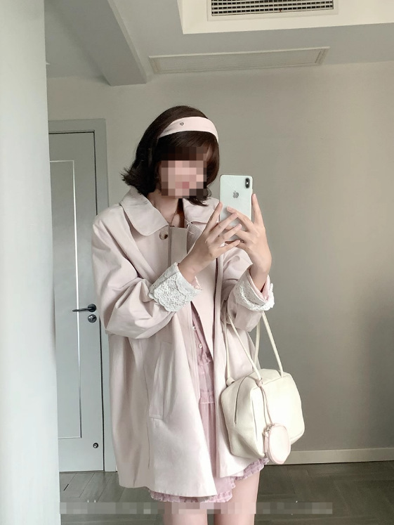 CallmeEar//秋日慕斯袖口蕾丝拼接设计风衣外套女秋宽松上衣|undefined
