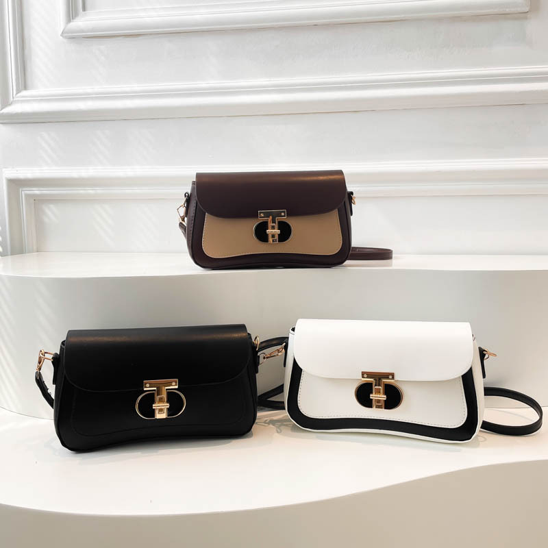 Bolsa de hombro de bloqueo de personalidad retro color contrastante 2024 otoño nueva moda estilo extranjero simple bolso de hombro