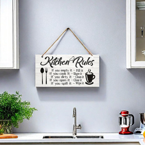 Wooden Kitchen Rules Wall Plaque Sign Home Kitchen Rules Wooden Decor Door Plate Wall Sticker
