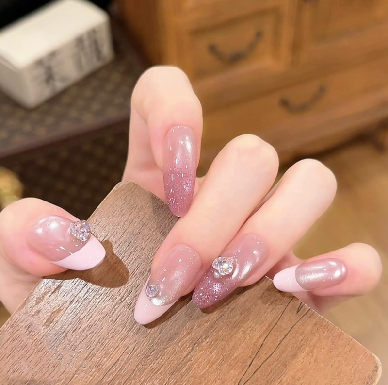 【Powder Mist Galaxy】New Handmade Wearable Nails in Pink Gradient, High-Grade, Brightening, Wearable, Purely Handmade Manicure