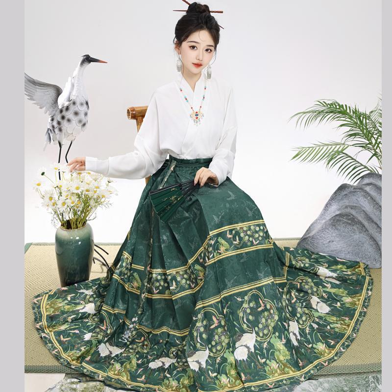 Hemingの新しいオリジナル漢服女性の明王朝風馬面スカート日常着改良通勤新しい中国風多用途スーツ|undefined