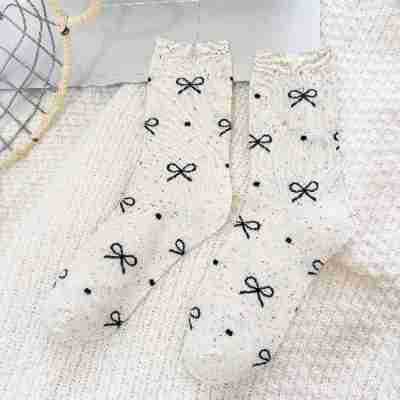 45g Weight Socks Classification Socks Lingerie Type Cotton Fabric Type A Pair Quantity Holiday Occasion Non-Slip Function Bow Knot Pattern Summer Season Women's Gender Sweet Style Sweet Women's Bow Knot Cotton Crew Socks A Pair 19