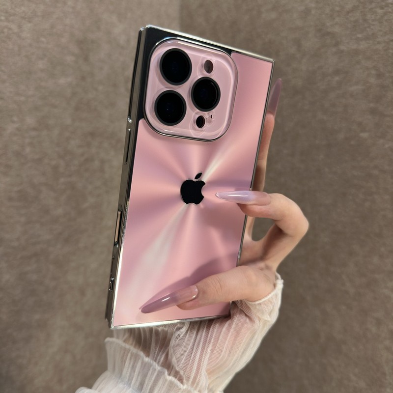 高级感镭射方形极光适用iPhone16手机壳15纯色14情侣13新款带标版|undefined
