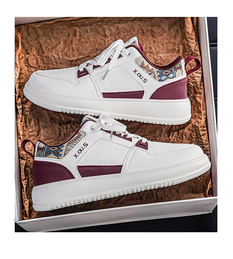 Giày sneaker cổ thấp mũi tròn rộng, đế dày tăng chiều cao, mặt da chống nước, dây buộc — Bạch tửu đỏ 8811, Trắng kaki 8811, Trắng đen 8811 chi tiết 20