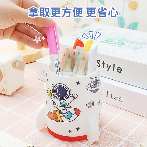 Creative Round Pen Holder with Large Capacity, Ins High-End Design, Cute Plastic Book Stand, Desk Organizer