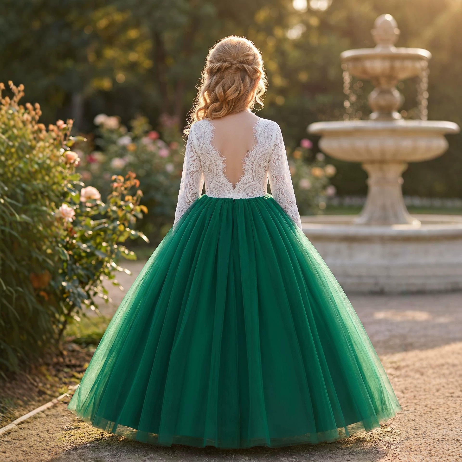 Amazon nuevo medio y grande de encaje de los niños vestido de princesa vestido largo niñas pasarela espectáculo traje de los niños vestido image 4