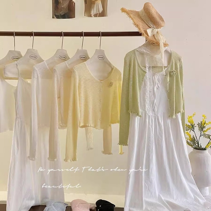 French-Style Rose Ice Silk Knit Sun-Protective Cardigan for Women, Thin New Chinese-Style Round Neck Shawl Jacket