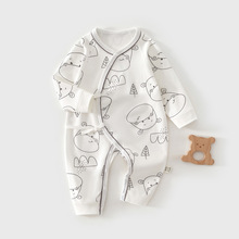 新生婴儿儿连体衣纯棉宝宝春秋季幼儿0-6月衣服秋装蝴蝶哈衣爬服3