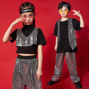 Girls' Hip-Hop Performance Costumes, Kidsren's Jazz Dance Hip-Hop Sequined Drums, Boys' Summer Children's Day Performance Costumes