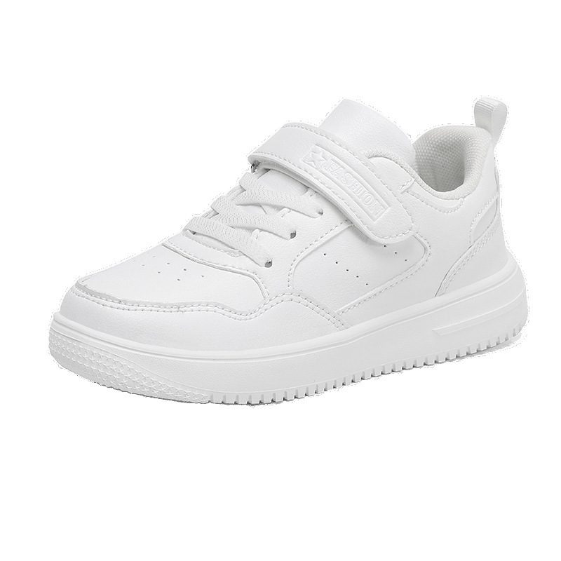Zapatos blancos para niños, zapatillas blancas, niños, campus, zapatos blancos, zapatos de cuero, impermeables para estudiantes de primaria, zapatos blancos para niñas
