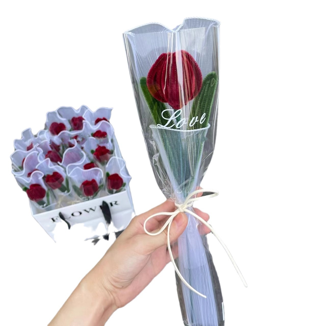 Día del maestro tejido a mano didy torsión varilla de tulipanos pequeños materiales de ramo de flores productos terminados Qixiao regalo de novia