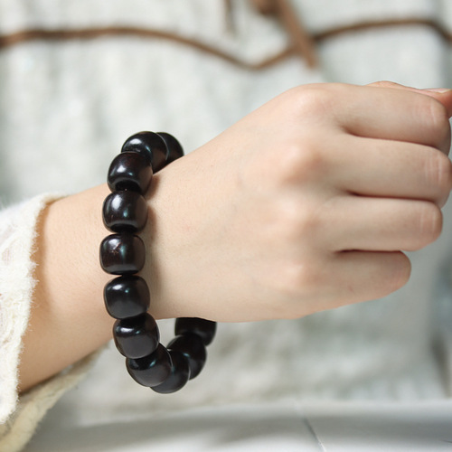 Natural ebony wood, old barrel beads, national trend, literary style, high-level feeling, men and women, single-circle, chanting beads, hand chain