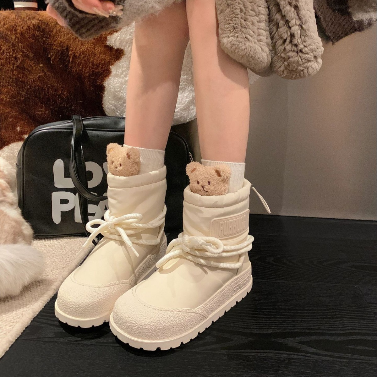 ShoeGlobe Damen-Schneestiefel aus echtem Leder mit dicker Sohle, Schnürung und warmem Futter – Herbst/Winter 2025 – Modisch, rutschfest, mit dicker Baumwollsohle_voghion.com