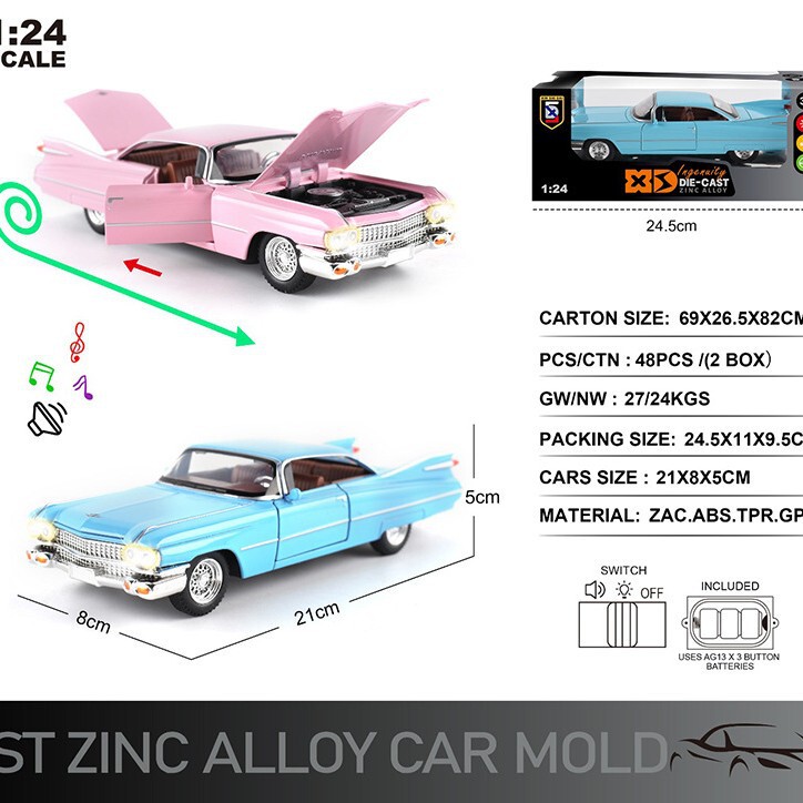 English 1:24 Die-Cast Zinc Alloy Light and Sound Effect Alloy Car Large Rocket Car Model Sports Car Model Sound and Light Pull-Back Car