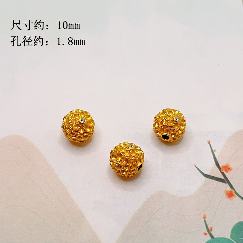 s925 silver gold-plated bow with diamond-studded flower ball, spacer beads, barrel beads, bracelet, necklace, DIY semi-finished accessories wholesale