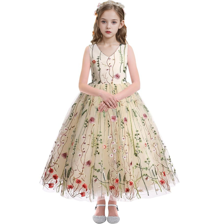 Robe de cérémonie en tulle brodé pour fille et occasions_voghion.com