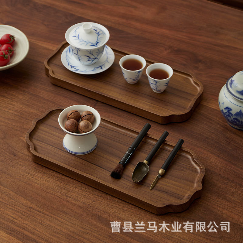 现货胡桃木托盘长方形盘子日式茶杯餐具水果点心酒店茶盘木质餐盘|undefined