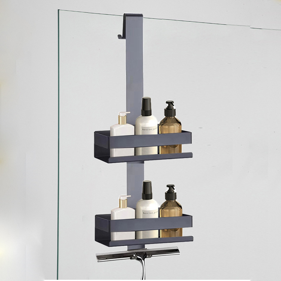 304不锈钢浴室置物架卫生间收纳架淋浴房玻璃门挂架免打孔挂篮