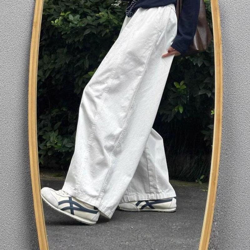 Japanese-Style White Balloon Pants, Nine-Tenths Length, Wide-Leg, Slimming, Plus-Size, Very Flattering, Versatile Pants, Korean-Style, Relaxed Style Japanese-Style White Balloon Pants, Nine-Tenths Length, Wide-Leg, Slimming, Plus-Size, Very Flattering, Versatile Pants, Korean-Style, Relaxed Style