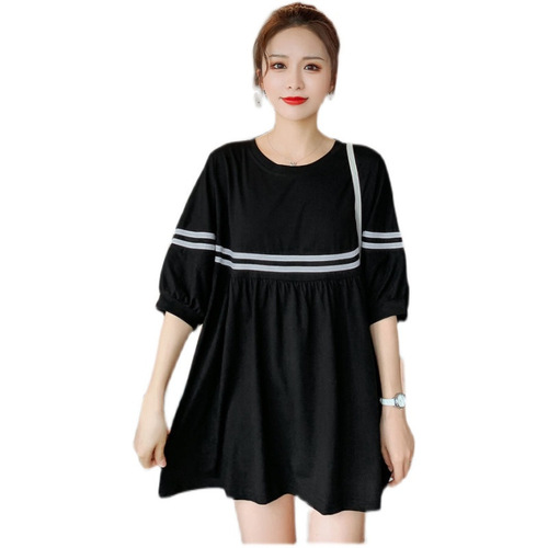 Relaxed Plus Size Summer Women's Casual Fashion Korean Style Loose Slimming Short Sleeve Dress