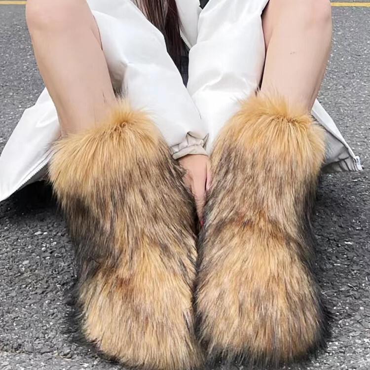 European and American Cross-Border Raccoon Fur Plush Snow Boots Baotou Warm Fluffy Fur Sexy Y2K Export Model