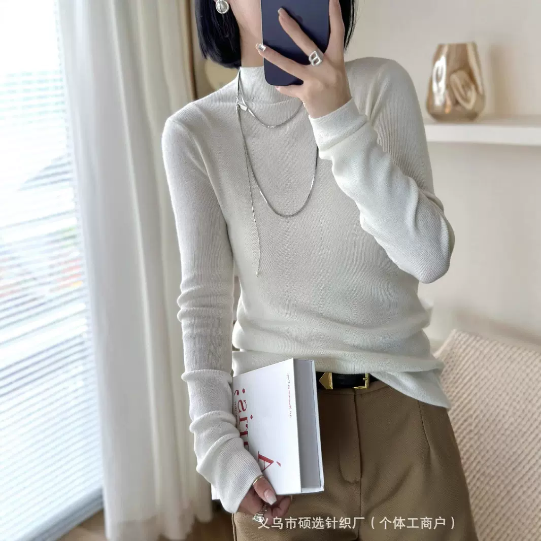秋冬半高领羊毛打底衫女新款多巴胺配色内搭毛衣洋气针织衫高领