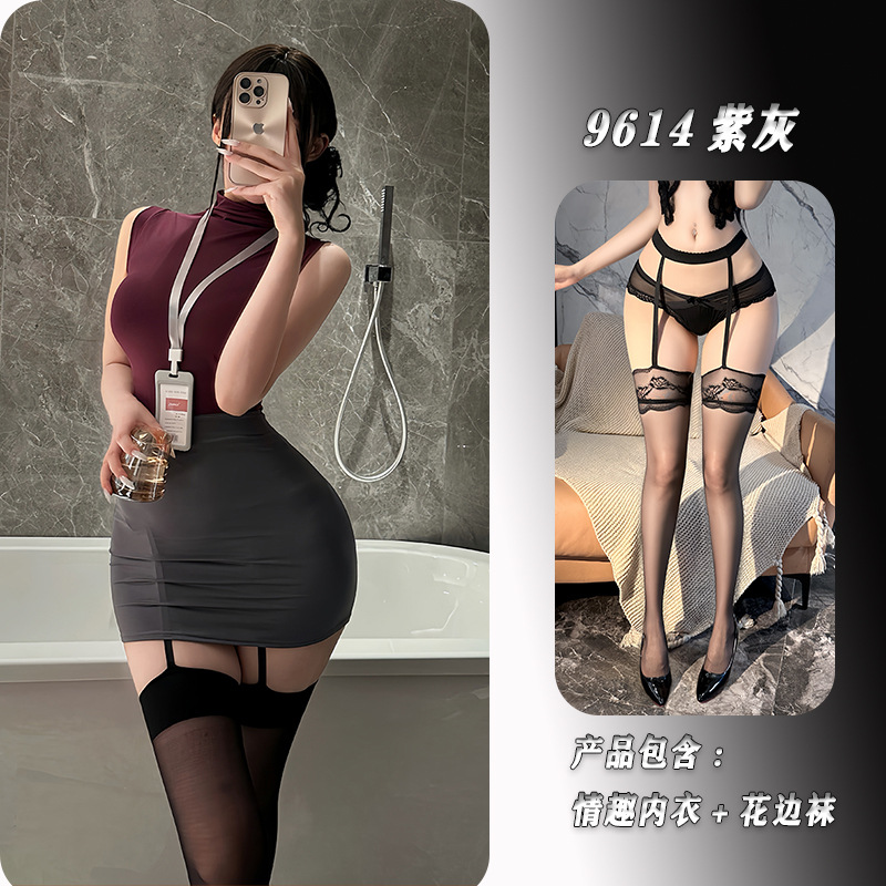 紫灰+花边吊带袜 / M（建议80-120斤）