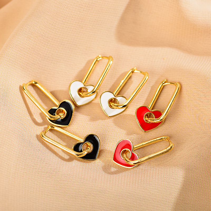 Heart Shape Pattern Women'S Gender Fashion Style Polishing, Enamel Craft 1 Pair Fashion Heart Shape Stainless Steel Polishing Enamel Drop Earrings