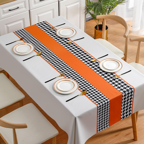 Benzhiya gray houndstooth PVC tablecloth wholesale high-end sense ins style coffee table cloth yarn fabric tablecloth cross-border