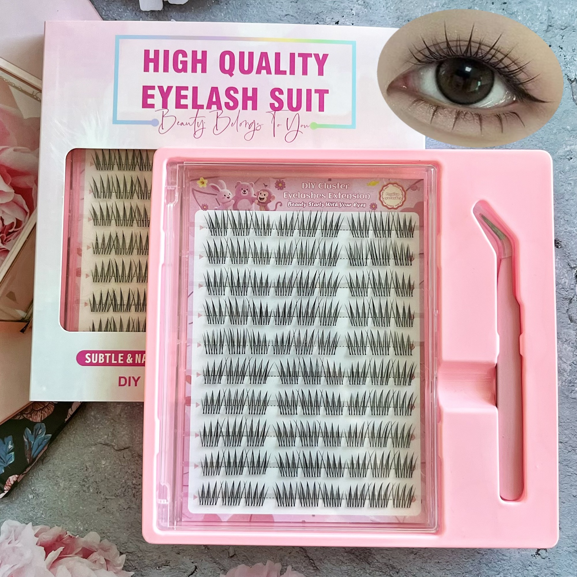 Conjuntos de pestañas falsas transfronterizas de gran capacidad sin terrier, pestañas falsas de grupo de mujeres con todo tipo de maquillaje para la foto.