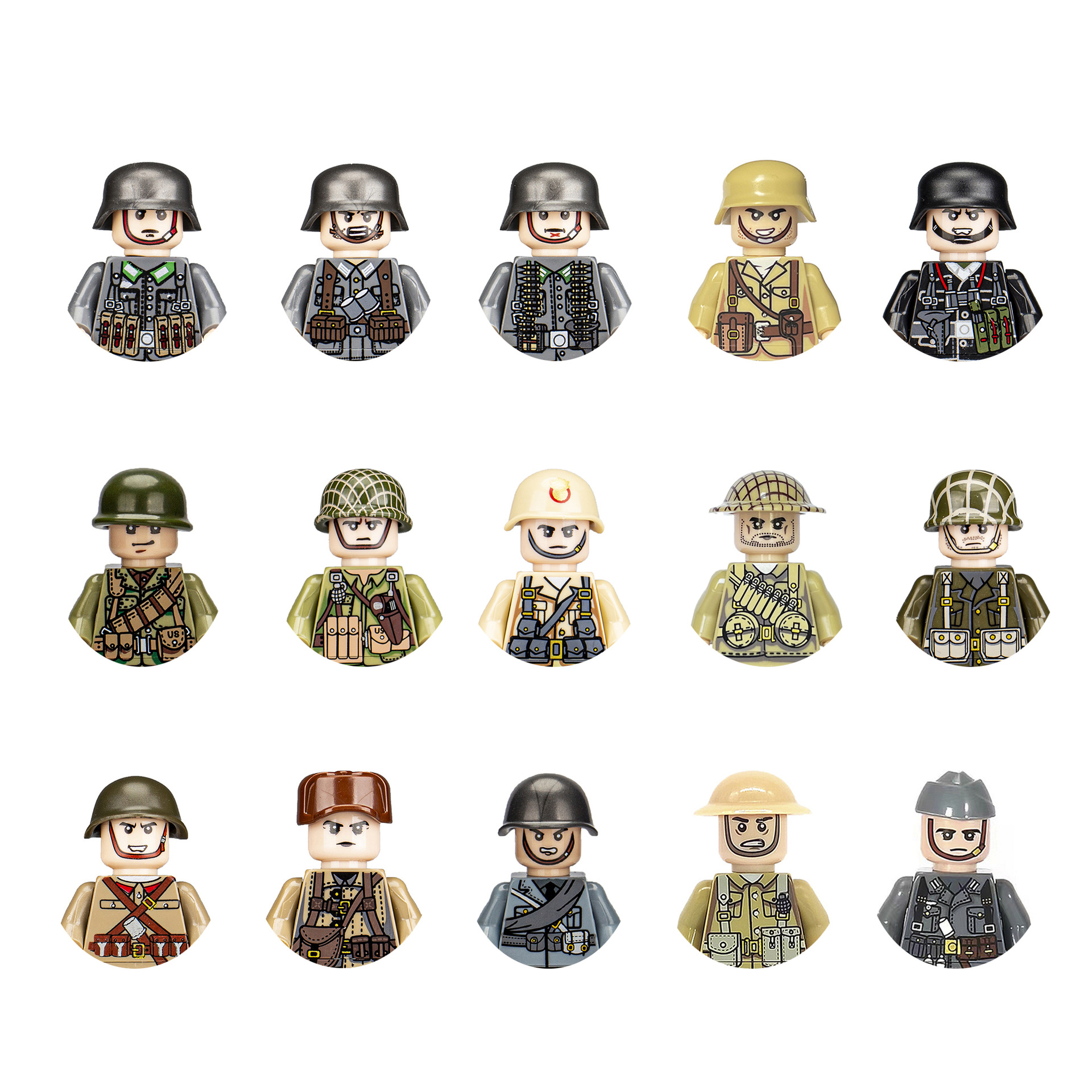 跨境积木二战人偶套装集合军事系列武器沙包积木儿童玩具外贸专供