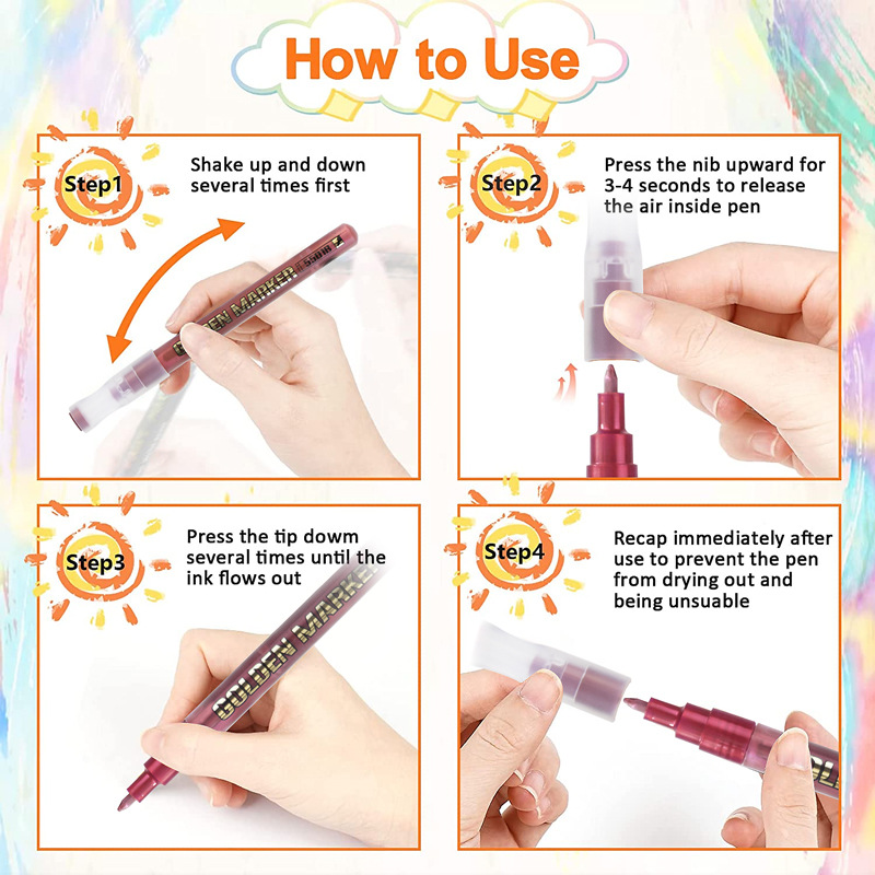 Pluma de alta luz de acrílico pluma de firma dorada pintada a mano highlight art Gancho pluma marca pluma opaca dibujos animados diy