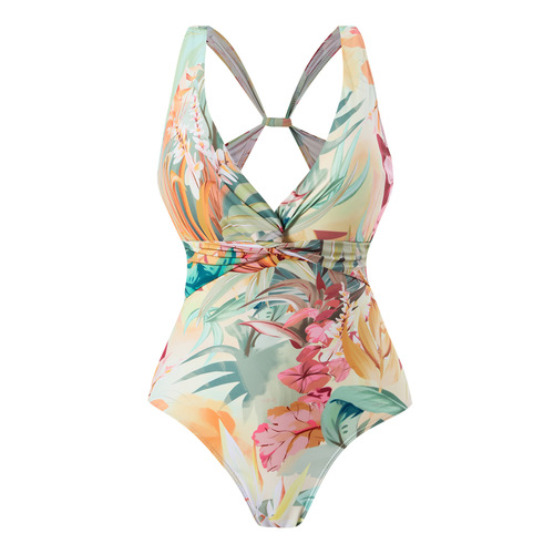 2025 European and American Fashion Sexy Bodysuit Women's Slimming Retro Printed Swimsuit Set