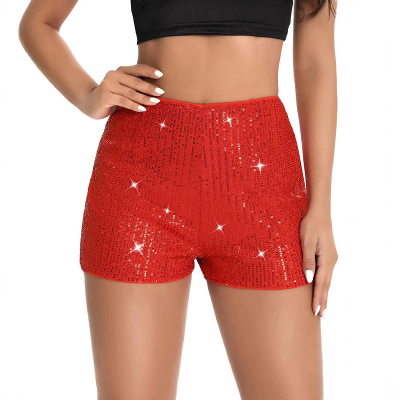 2025 Amazon Multi-color Fashion Bead Slim-fit Hot Pants Sequin Solid Color Black Mid-waist Sexy Straight Women's Shorts 2025 Amazon Multi-color Fashion Bead Slim-fit Hot Pants Sequin Solid Color Black Mid-waist Sexy Straight Women's Shorts