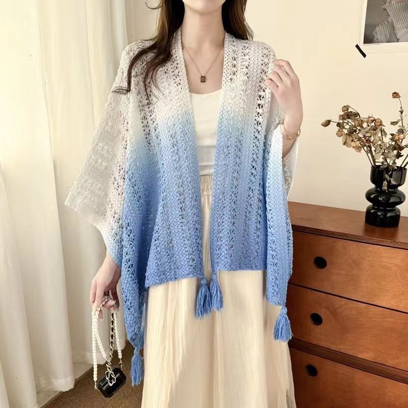 Yunnan Ethnic Style Tie-Dye Shawl Vacation Knitted Cloak Women's Grassland Travel Photography Cloak Hanfu Cheongsam Outer Wear Yunnan Ethnic Style Tie-Dye Shawl Vacation Knitted Cloak Women's Grassland Travel Photography Cloak Hanfu Cheongsam Outer Wear