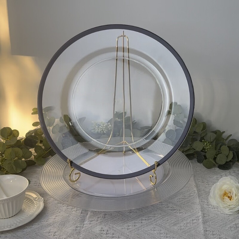 Foreign trade factory wedding party Christmas decoration plate transparent plastic plate bronzing bead plate ps charger plate