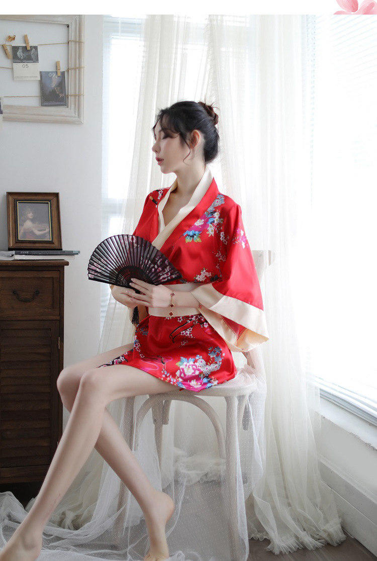 Japanese Print Kimono Robe Set with Thong and Belt, Polyester, One Size — detail image 19