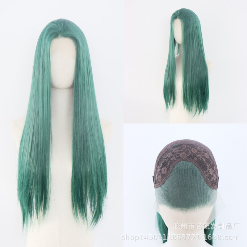 13*4 Front Lace Wig, Green Long Straight Synthetic Hair with Natural Hairline 13*4 Front Lace Wig, Green Long Straight Synthetic Hair with Natural Hairline