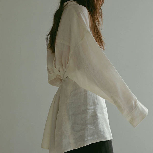 Сухой журавль стиль весна-лето новая ретро модная простая льняная слегка прозрачная рубашка свободный стройнящий удобный Топ для женщин