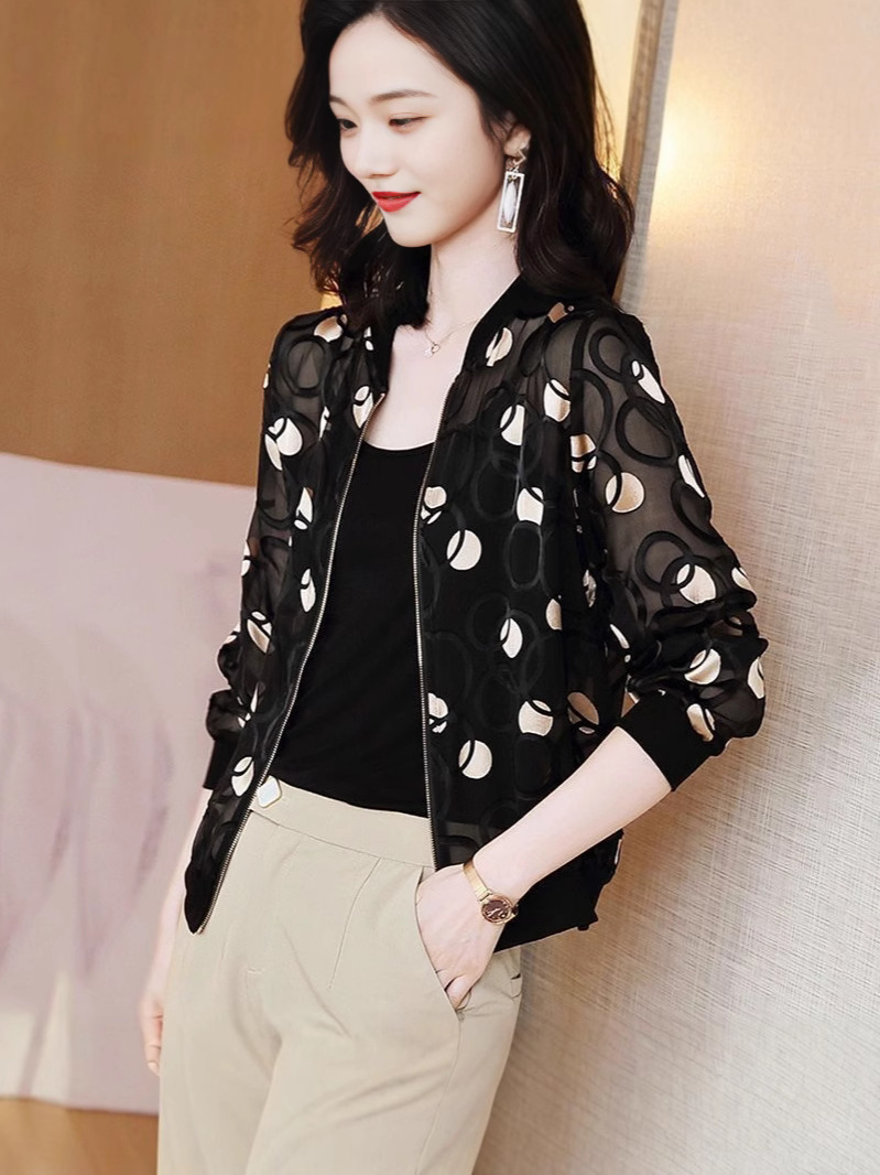 夏水玉野球大きいサイズ薄手日焼け止め服レディースアウターカーディガンショートコートゆったりシフォン空調シャツトップ