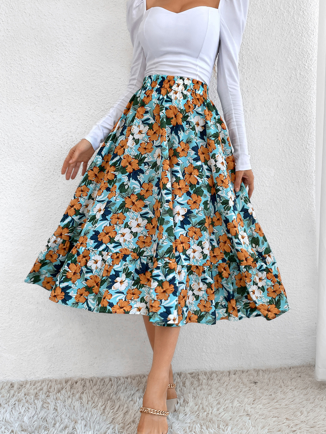 182g Weight Midi Dress Dress Length Type Skirt Dresses Type Spandex, Polyester Fabric Type High Waist Waist Line Inelastic Elasticity Holiday, Daily Occasion Regular Fit Fit Type Ditsy Floral, Leopard Pattern Spring, Autumn Season Women's Gender Casual, Streetwear Style Spring Autumn Casual Streetwear Ditsy Floral Leopard Spandex Polyester Midi Dress Skirts 20