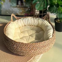 四季通用の草編みペット猫の巣藤編みは分解して洗うことができます。