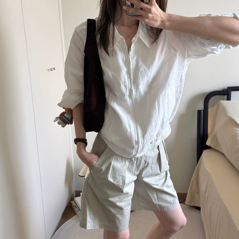 100% linen natural wrinkle loose H-line lapel casual jacket with slightly wide shoulders and elastic hem for women 6207 100% linen natural wrinkle loose H-line lapel casual jacket with slightly wide shoulders and elastic hem for women 6207