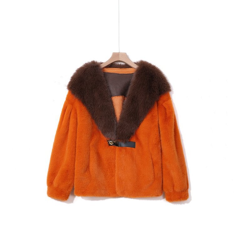 Women's Clothing fur short jacket fashionable and versatile mink velvet splicing buckle jacket_voghion.com