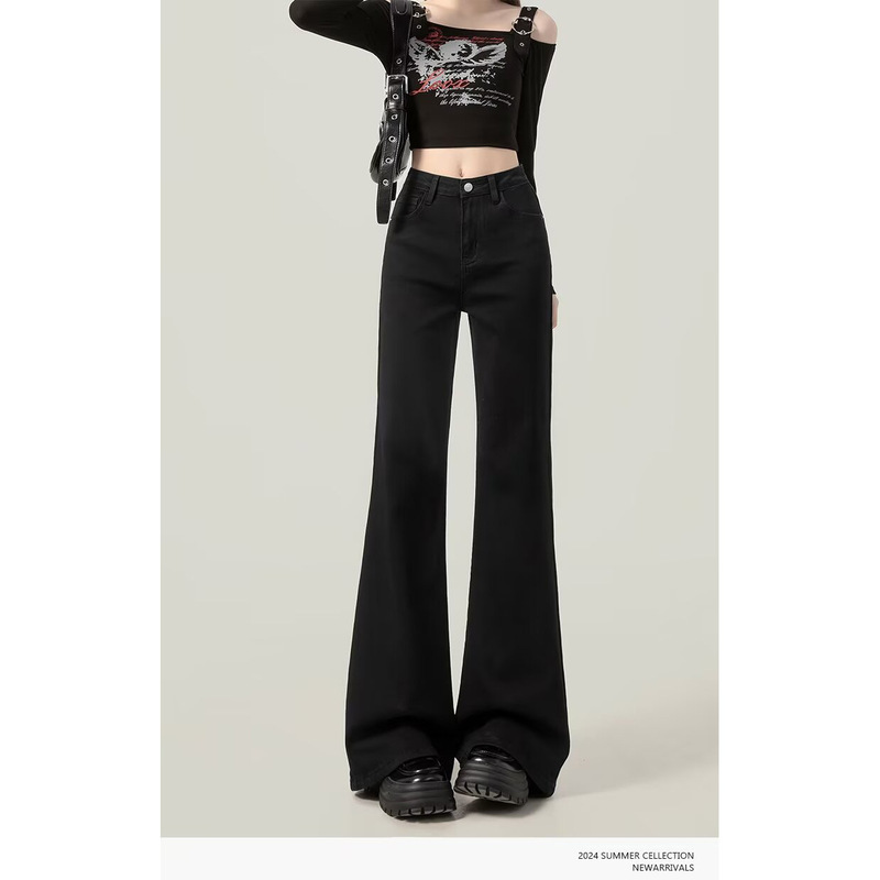 Black Micro La Jeans Women's 2024 Autumn New Fashion Brand Low Waist Slim Fit Slimming Horseshoe Trumpet Pants