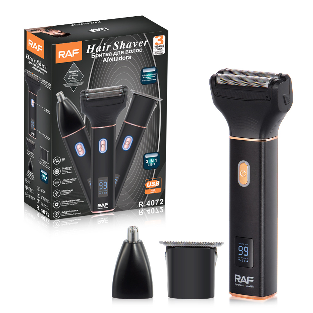 Cortapelos eléctricos tres en uno transfronterizos RAF Traje de afeitado de corte de pelo de cortapelos eléctricos para hombres Interfaz USB de cortapelos eléctricos
