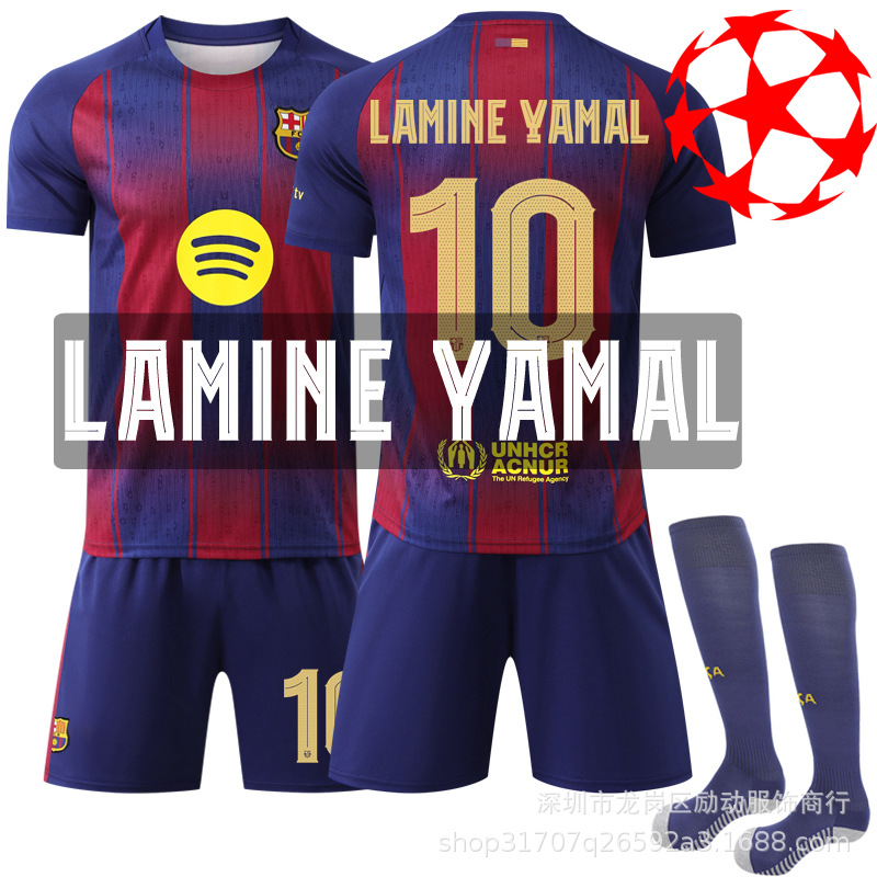 2025-26 クラブ チャンピオンズ リーグ エディション スポーツ 速乾性サッカー ユニフォーム セット バルセロナ ホーム 10 番 アマール ジャージ