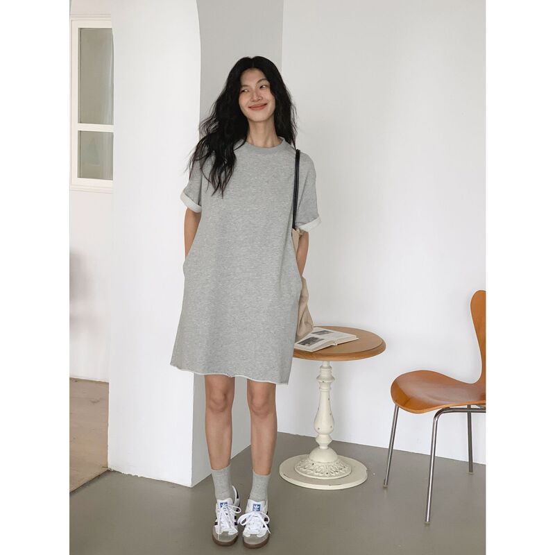 Eighthmonth Gray Casual Rolled-Edge T-Shirt Dress Summer Cover-Up Dress That Hides the Belly and Makes You Look Slimmer and Taller # 3131J Eighthmonth Gray Casual Rolled-Edge T-Shirt Dress Summer Cover-Up Dress That Hides the Belly and Makes You Look Slimmer and Taller # 3131J