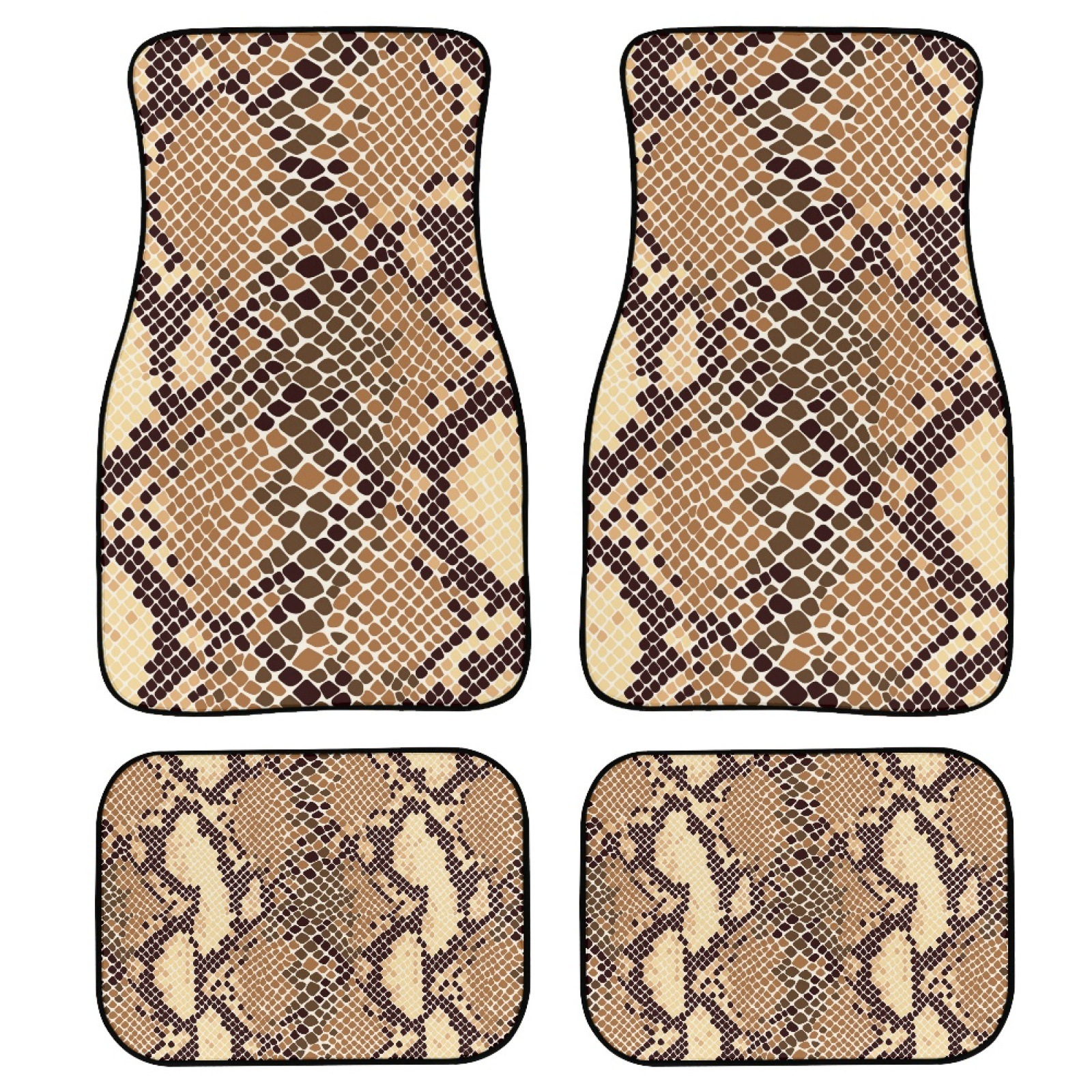 亚马逊新款蛇皮纹路印花车载脚垫套装橡胶底装饰垫脚踏垫来图设计