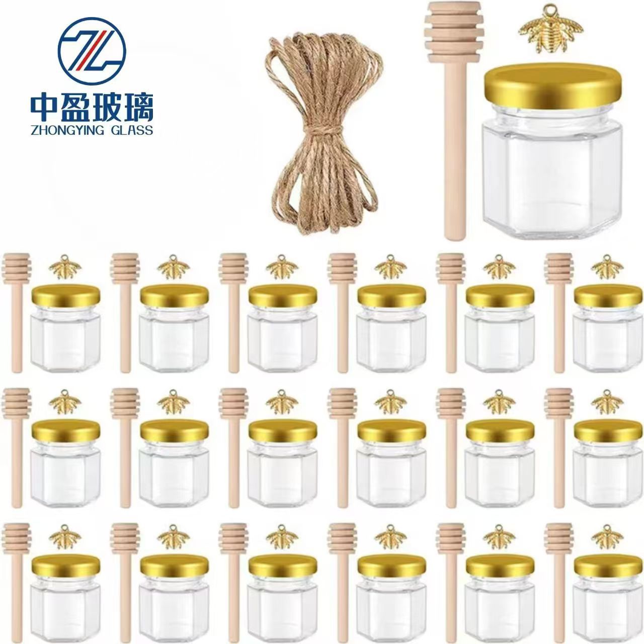 45ml六棱套装蜂蜜瓶试吃蜂蜜燕窝礼品分装瓶玻璃瓶蜂蜜罐果酱瓶